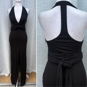 ABS black deep v neck maxi gown dress